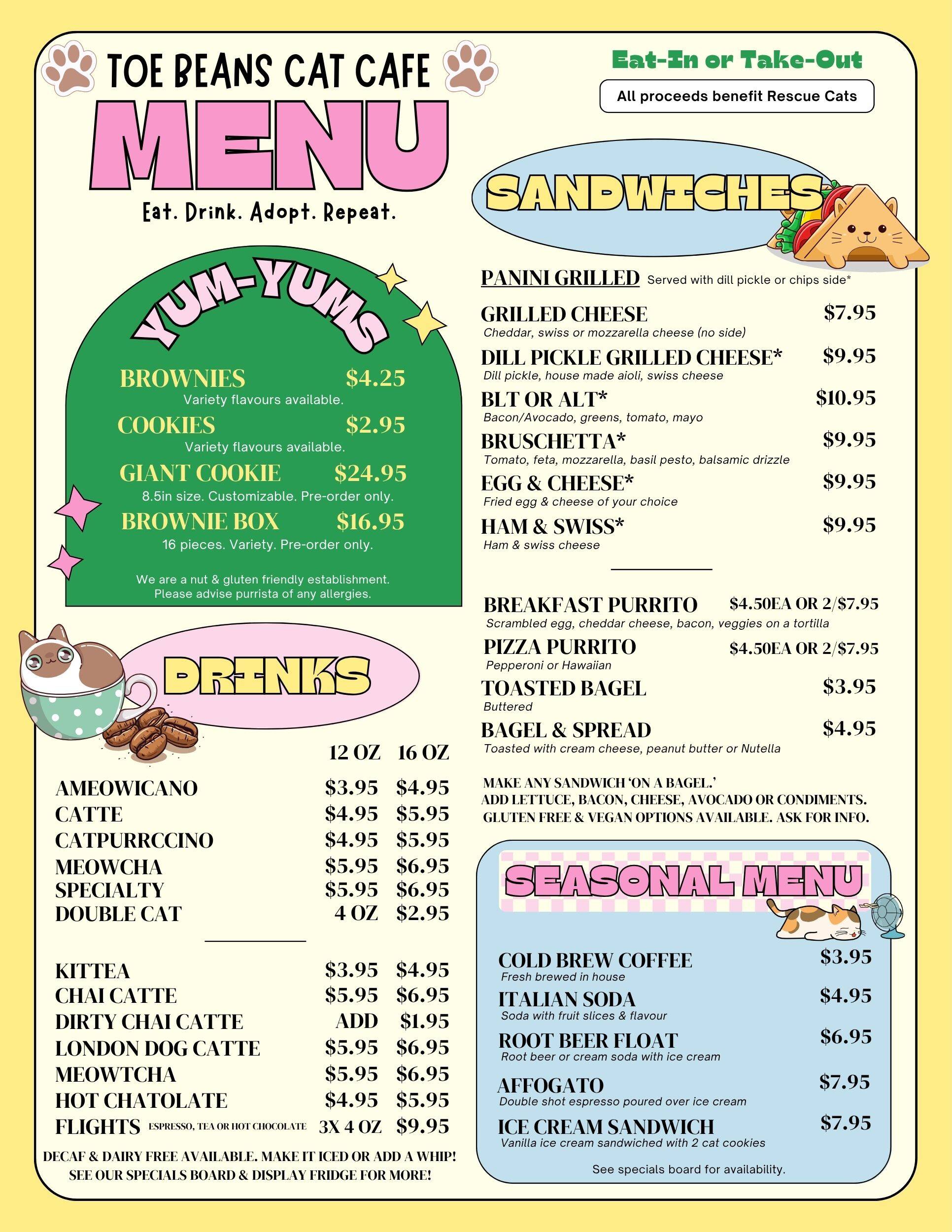 Menu | Toe Beans Cat Cafe - Eat, Drink, Adopt, Repeat